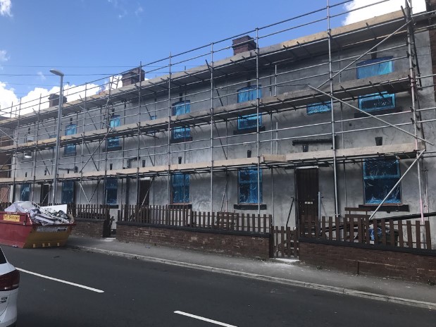 Scaffolded terrace in Armley, Leeds