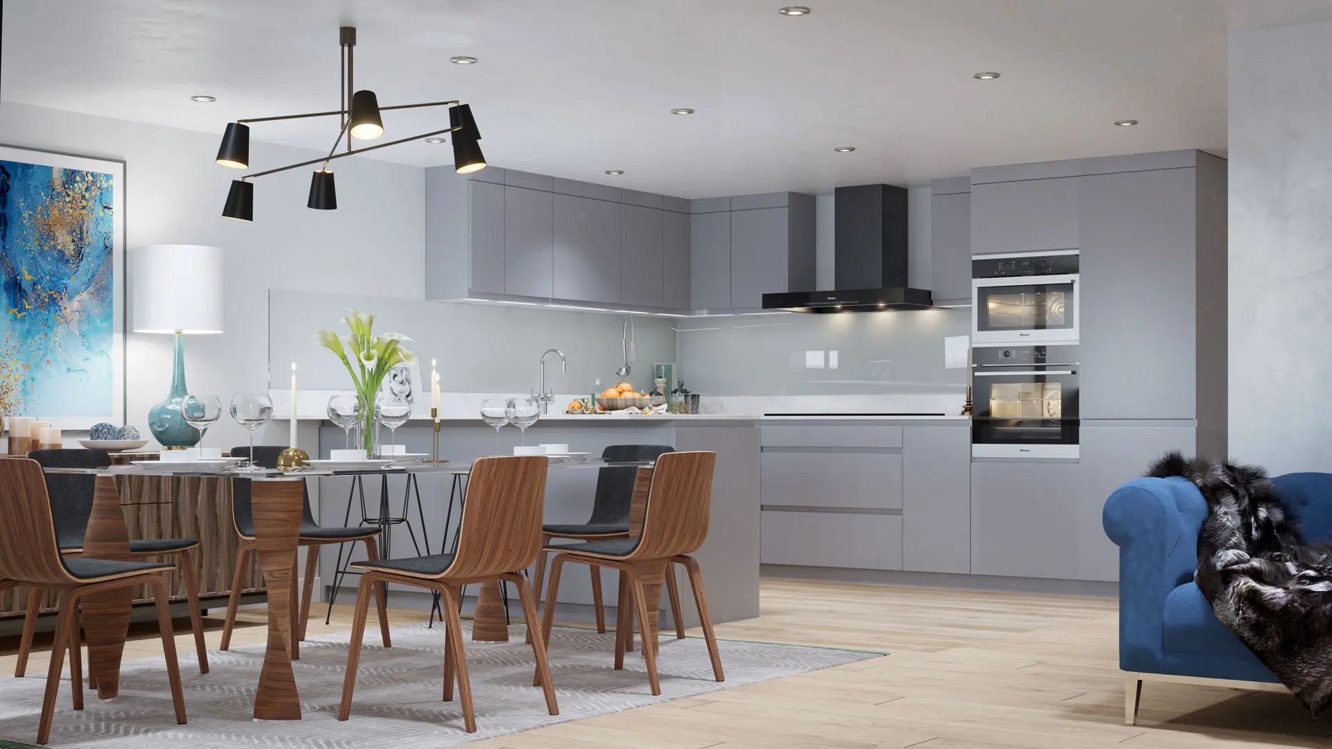 Open-plan kitchen and dining room inside Southfield