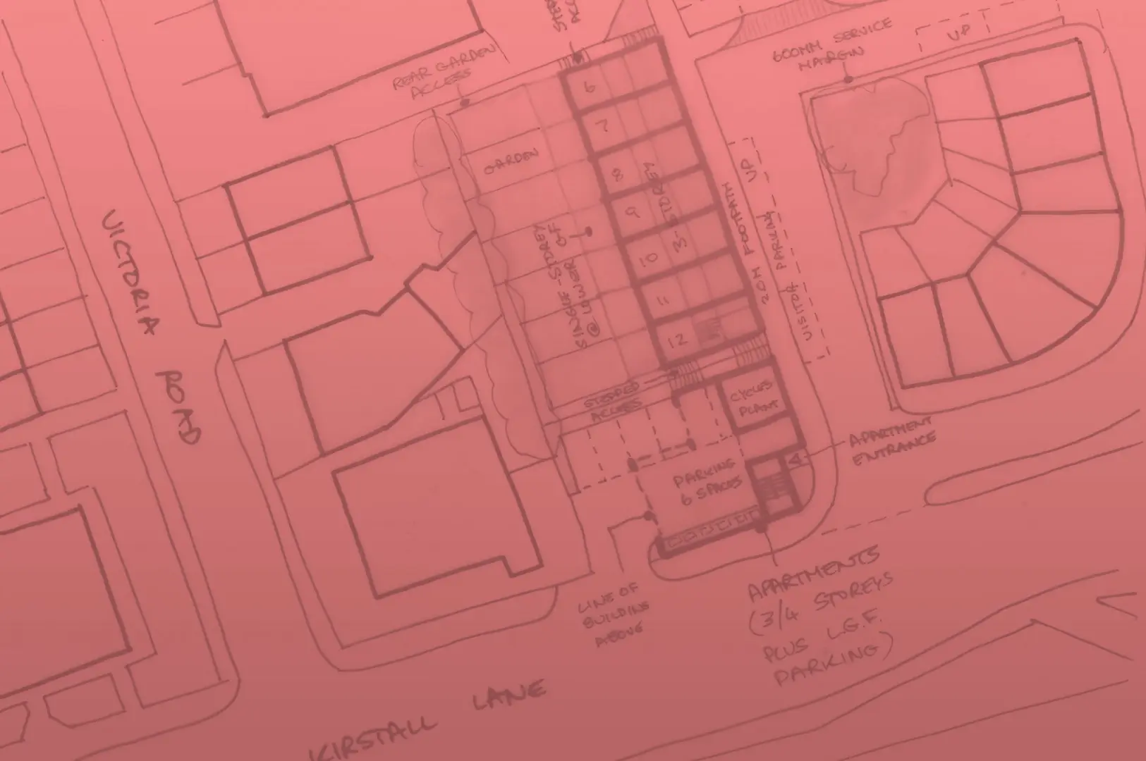 Hand-annotated site layout plan for a residential development