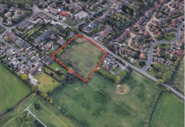 Aerial photograph of the Wike Ridge Lane site outlined in red